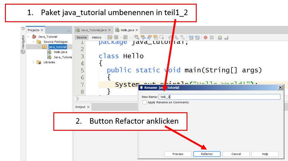 NetBeans Refactor Package Anweisungen aktualisieren